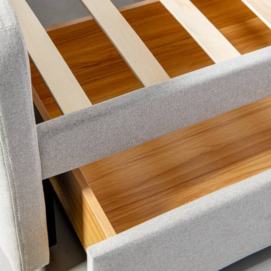 HAMILTON King Fabric Bed with Storage, Grey