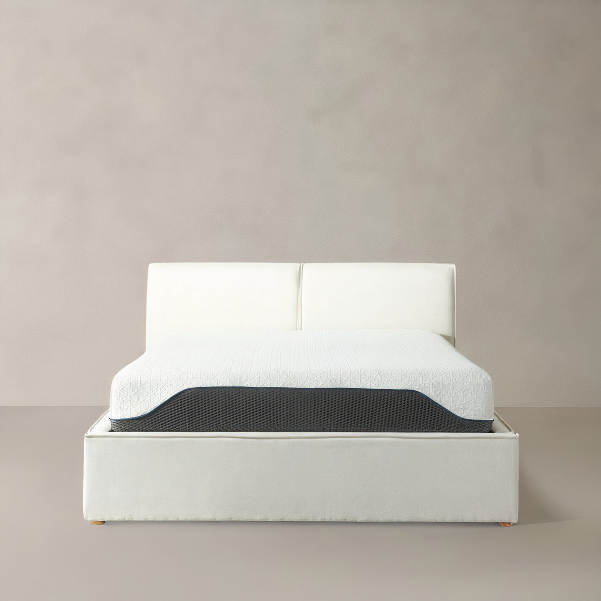 HELSINKI King Fabric Bed with Storage, Cream