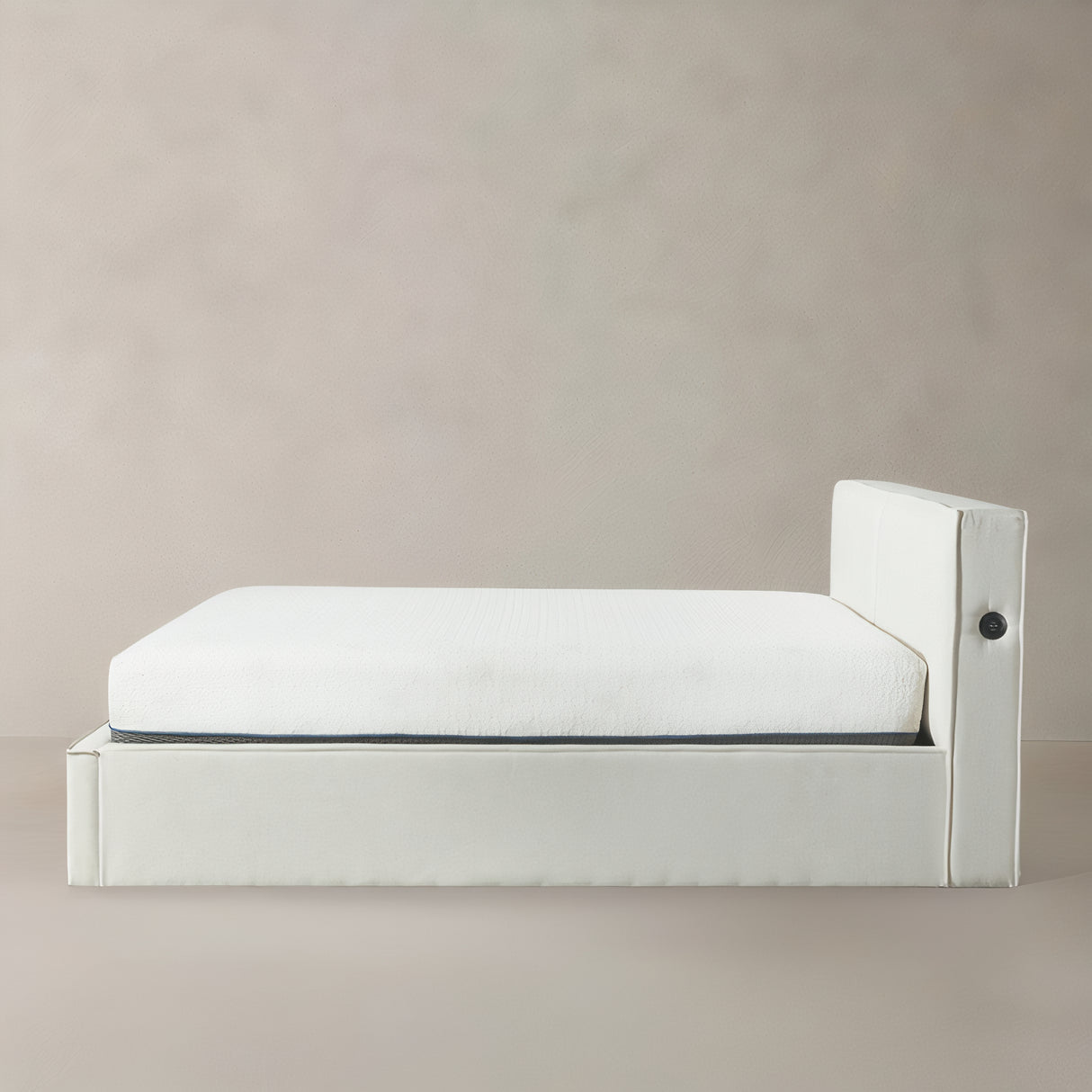 HELSINKI King Fabric Bed with Storage, Cream