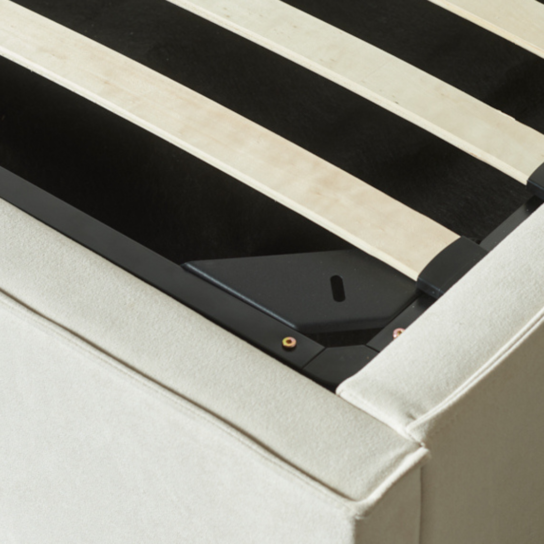 HELSINKI King Fabric Bed with Storage, Cream