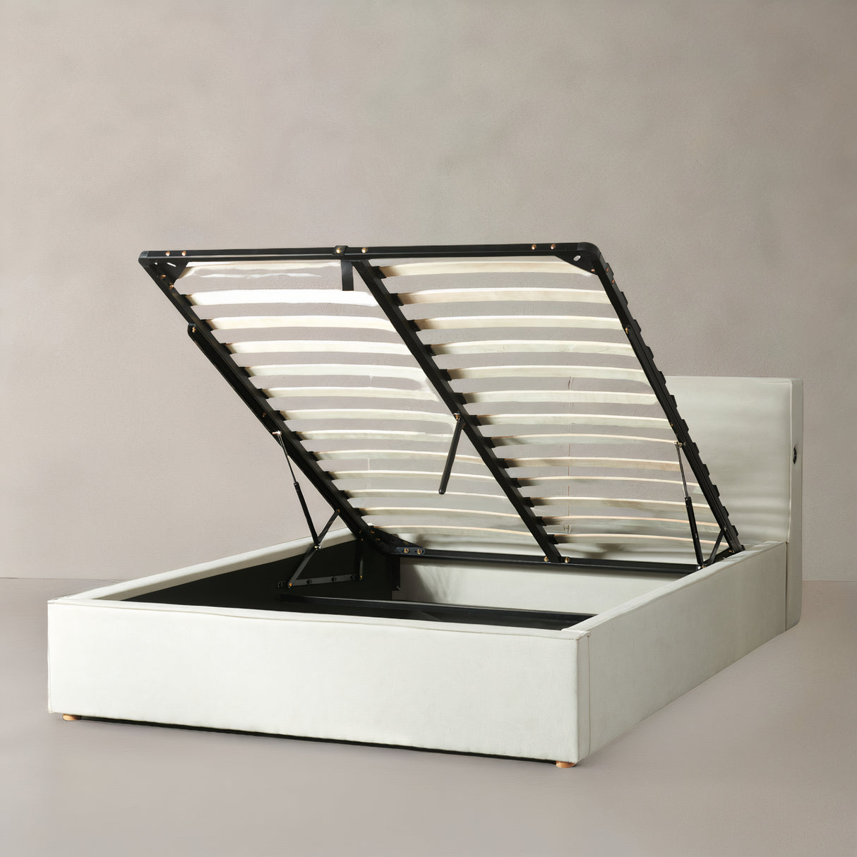 HELSINKI Queen Fabric Bed with Storage, Cream