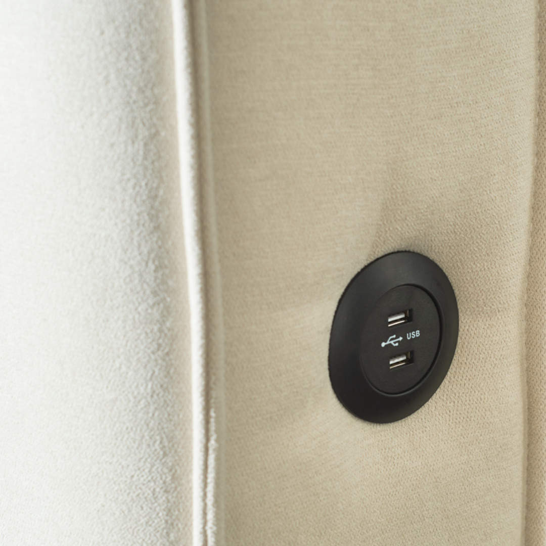 HELSINKI Queen Fabric Bed with Storage, Cream