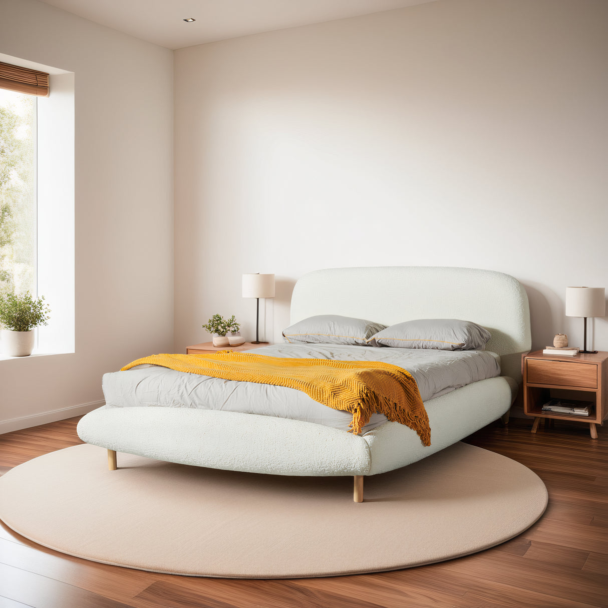 NICE Queen Boucle Fabric Bed, Cream