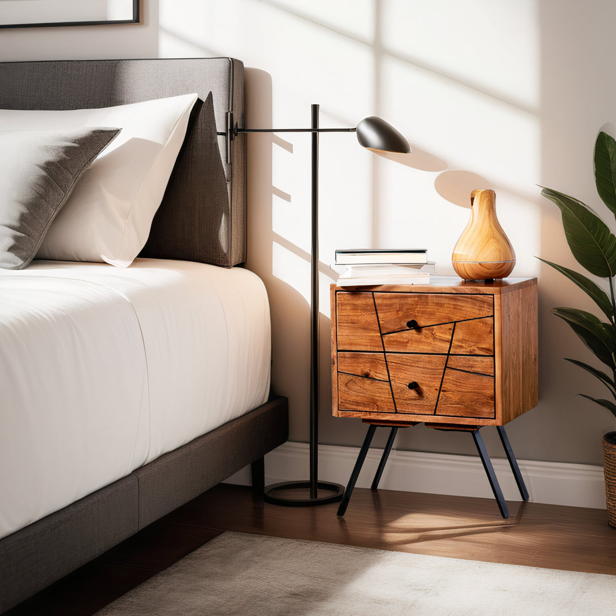 MALAGA Acacia Solid Wood Nightstand