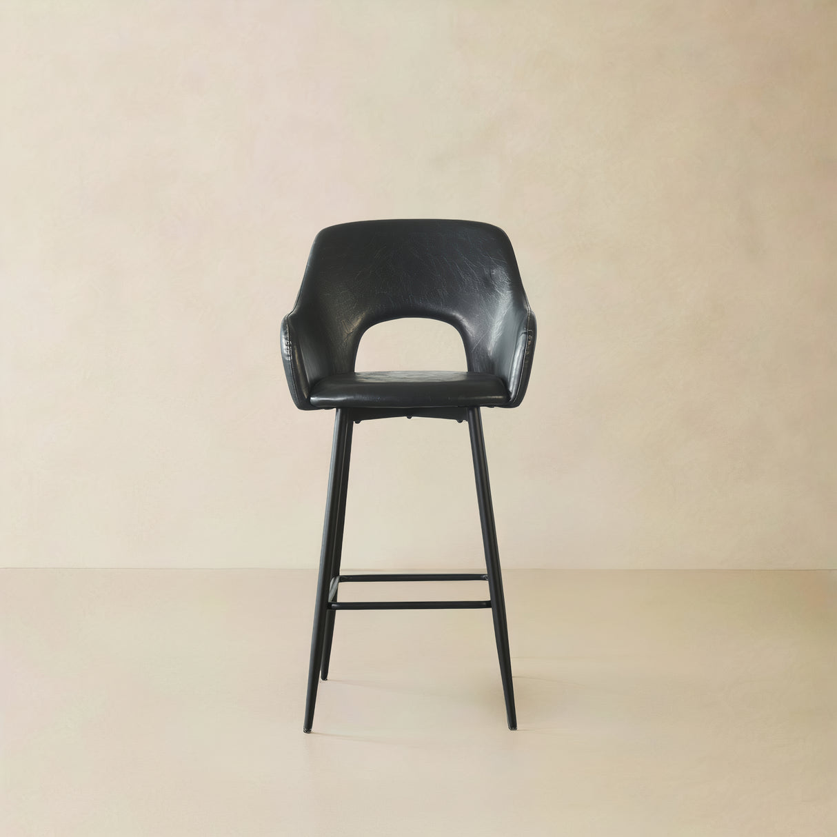 KINGSTON Leather Counter Stool, Black, 25.6"