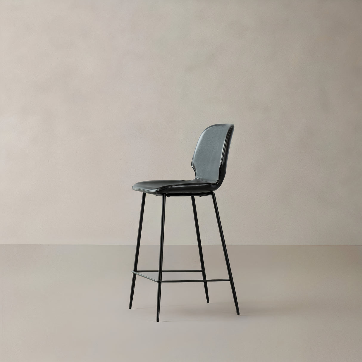 LINCOLN Leather Counter Stool, Black, 25.6"