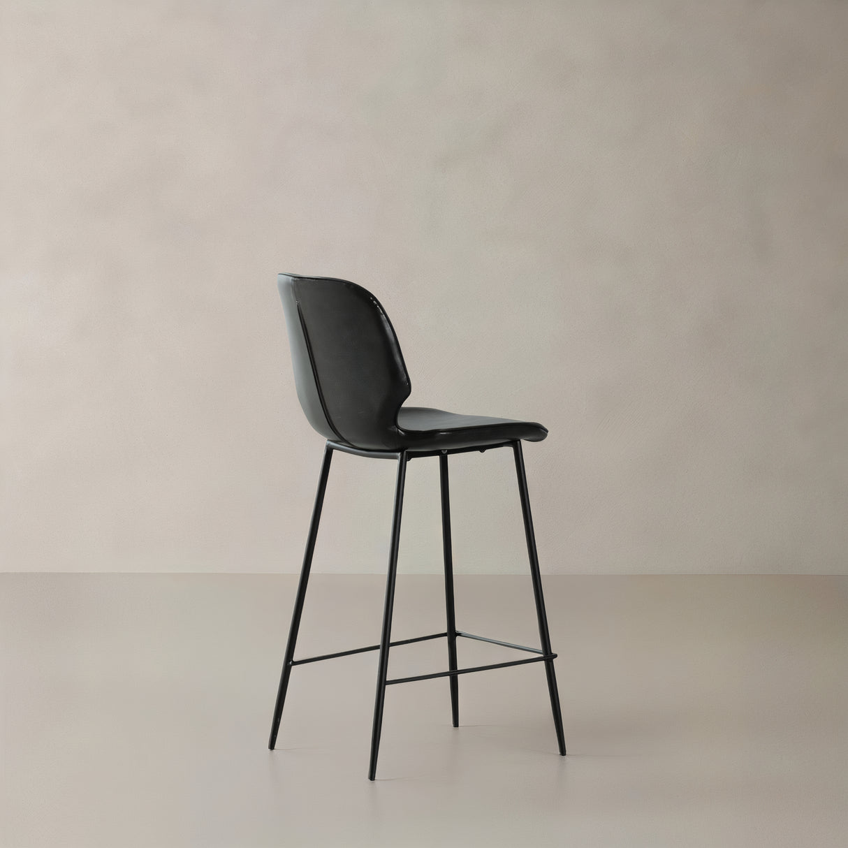 LINCOLN Leather Counter Stool, Black, 25.6"