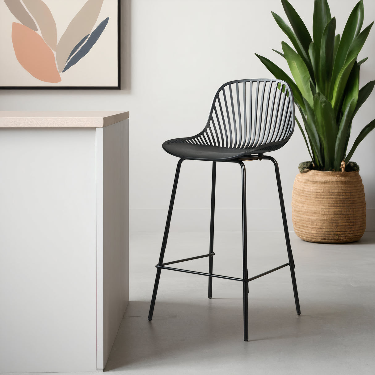 PEARL Plastic Counter Stool, Black, 25.6"