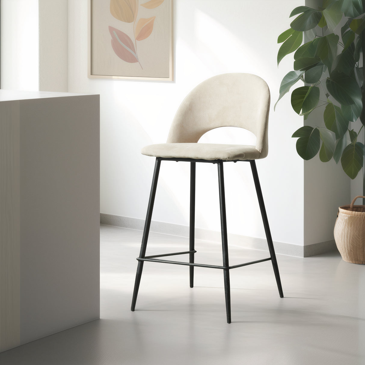 PIERCE Fabric Counter Stool, Beige, 25.6"