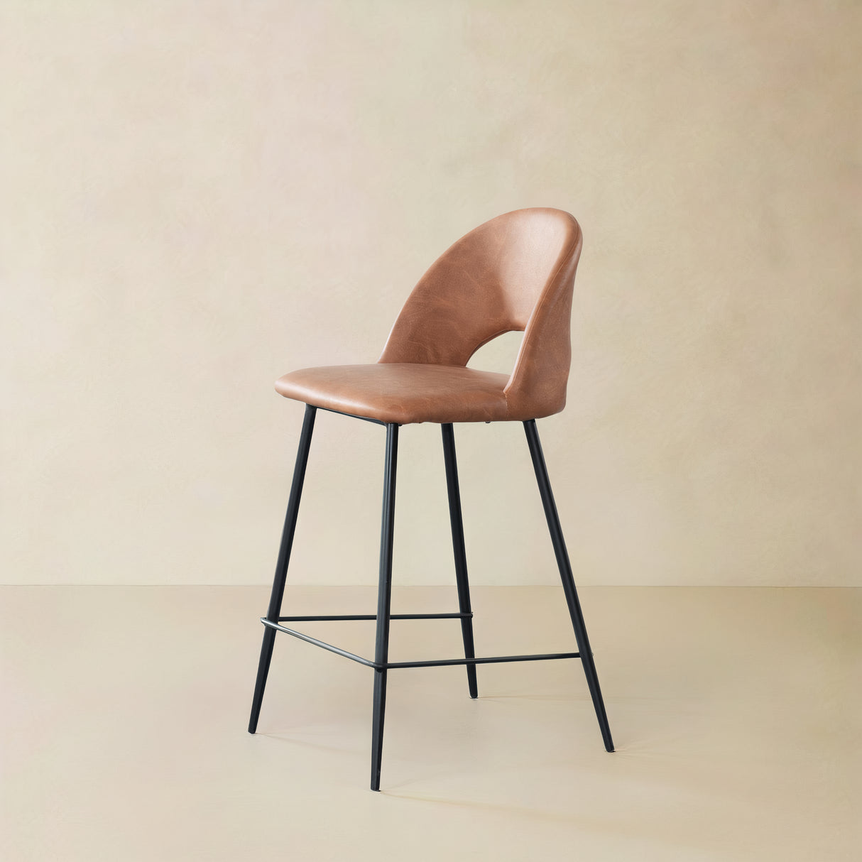 PIERCE Leather Counter Stool, Brown, 25.6"