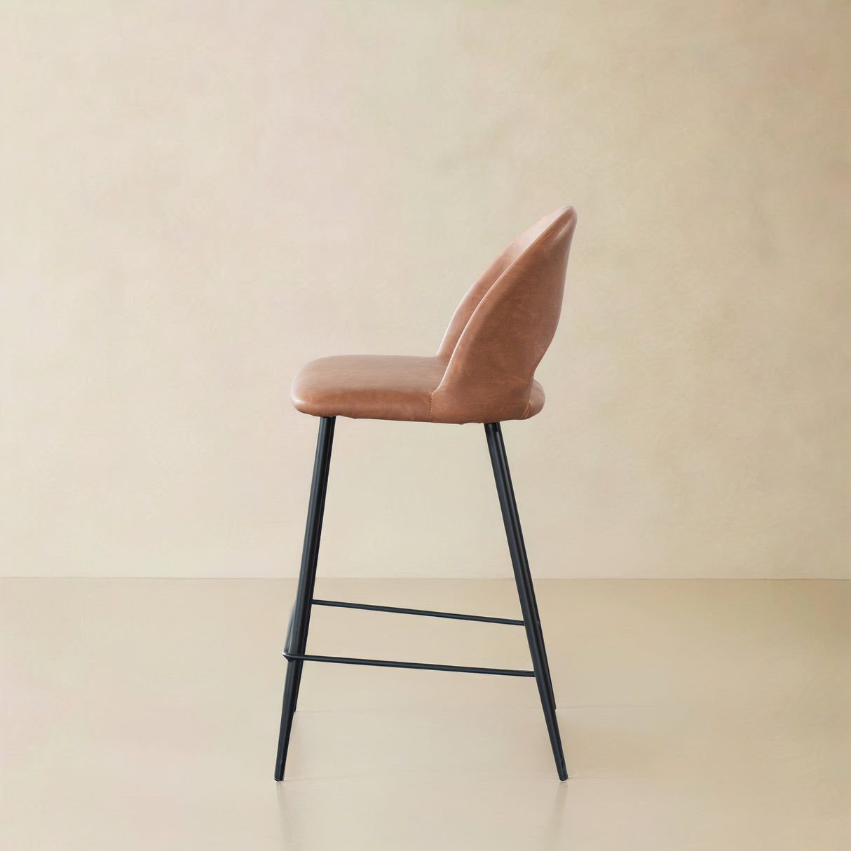 PIERCE Leather Counter Stool, Brown, 25.6"