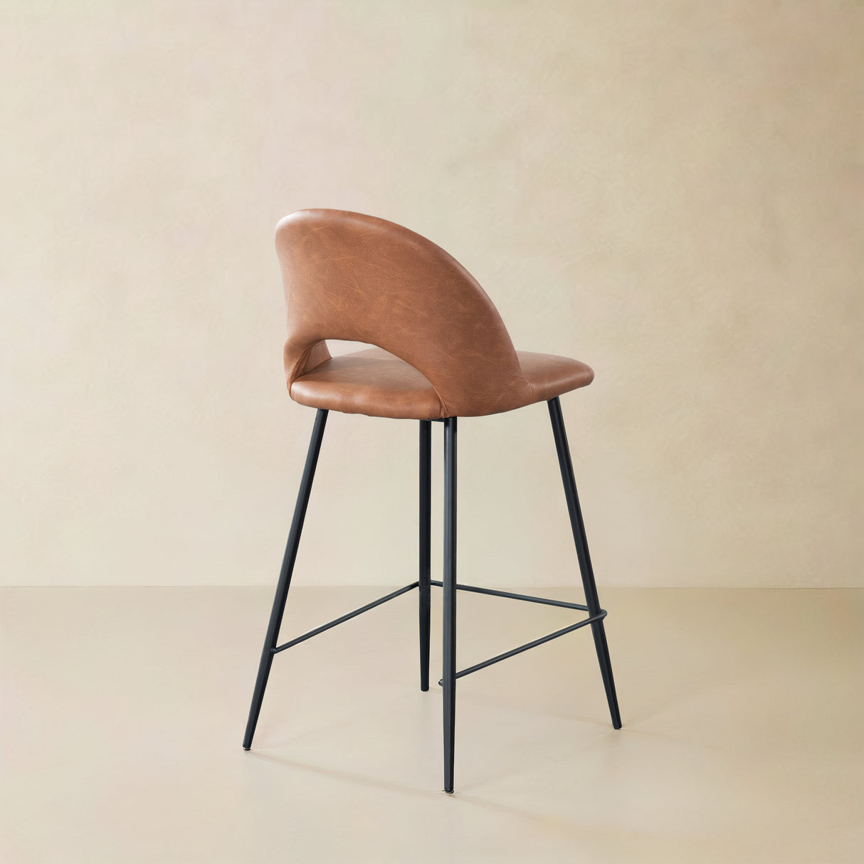 PIERCE Leather Counter Stool, Brown, 25.6"