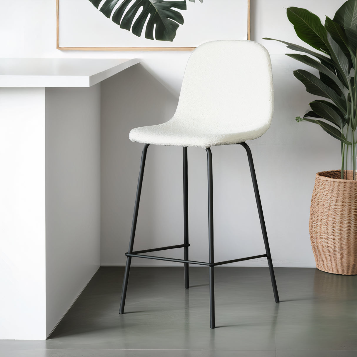 ROMA Boucle Fabric Counter Stool, Cream, 25.6"