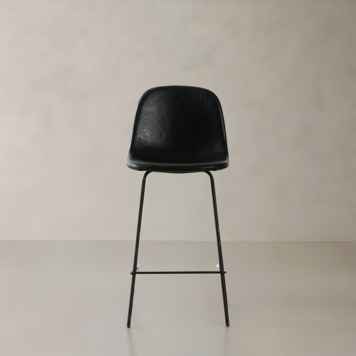 ROMA Leather Bar Stool, Black, 29.5"