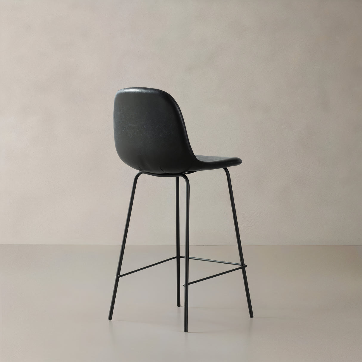 ROMA Leather Bar Stool, Black, 29.5"