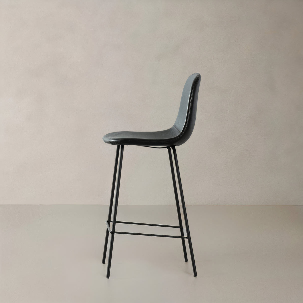 ROMA Leather Bar Stool, Black, 29.5"