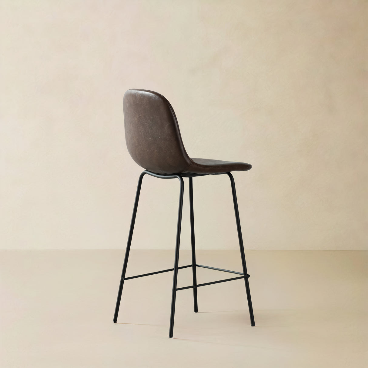 ROMA Leather Counter Stool, Brown, 25.6"