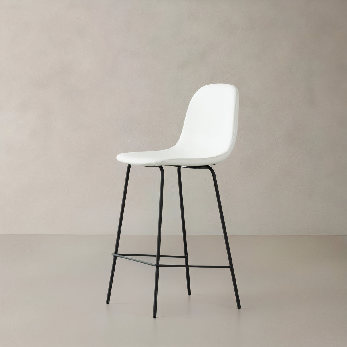 ROMA Leather Counter Stool, White, 25.6"