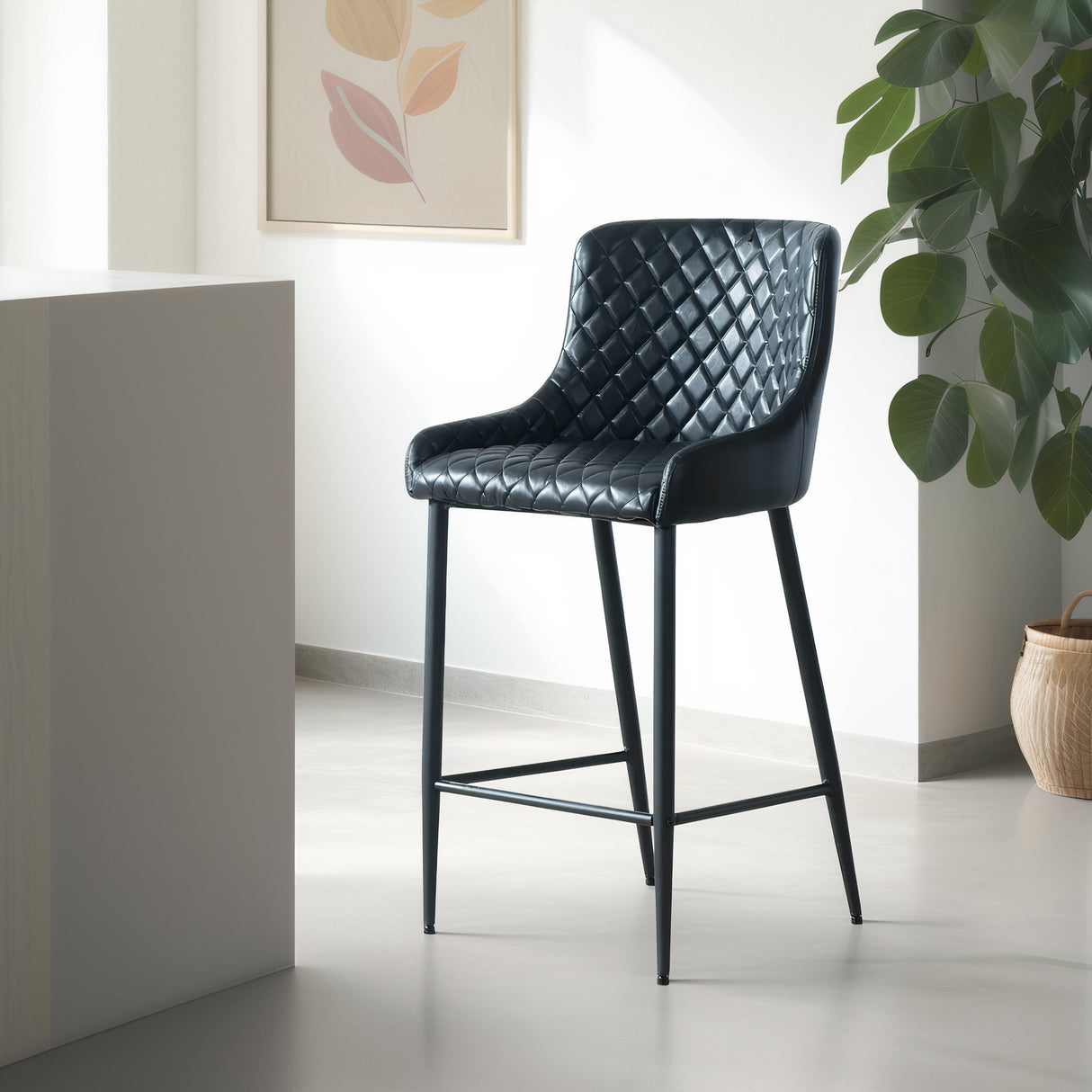 VICTOR Leather Counter Stool, Black, 25.6"