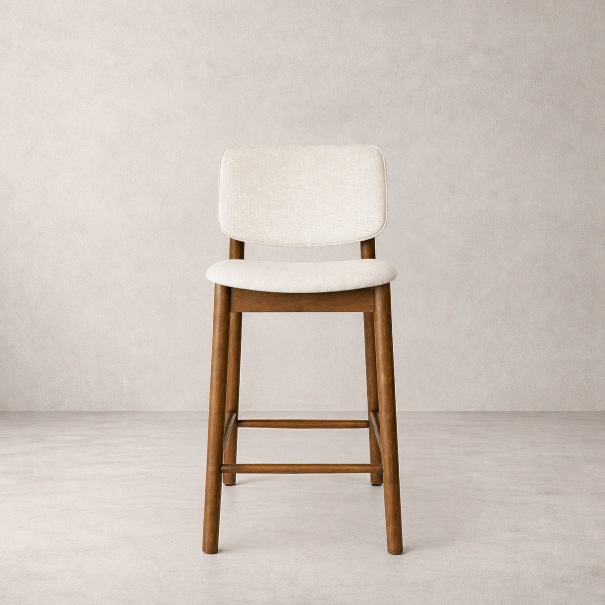 Tabouret de comptoir en bois massif Ivy - Chêne fumé et Ivoire chiné