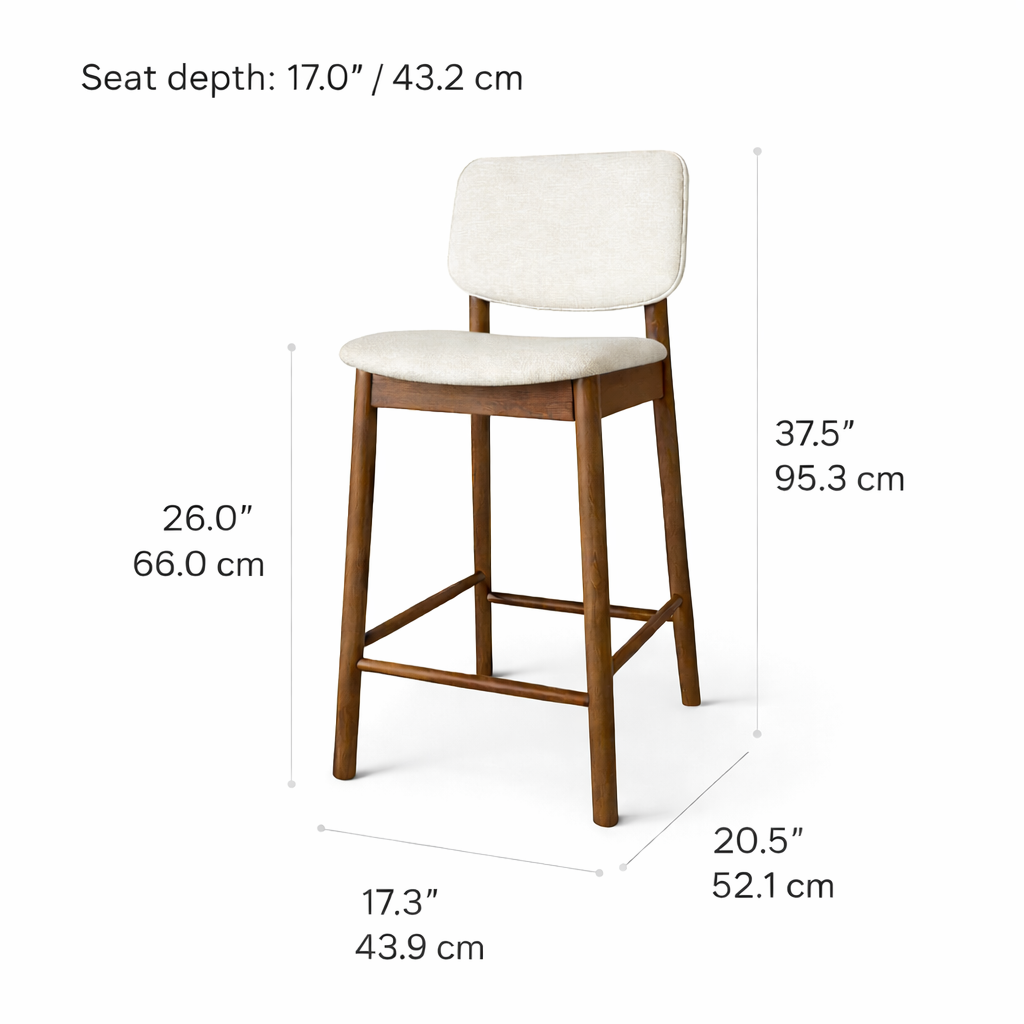 Tabouret de comptoir en bois massif Ivy - Chêne fumé et Ivoire chiné