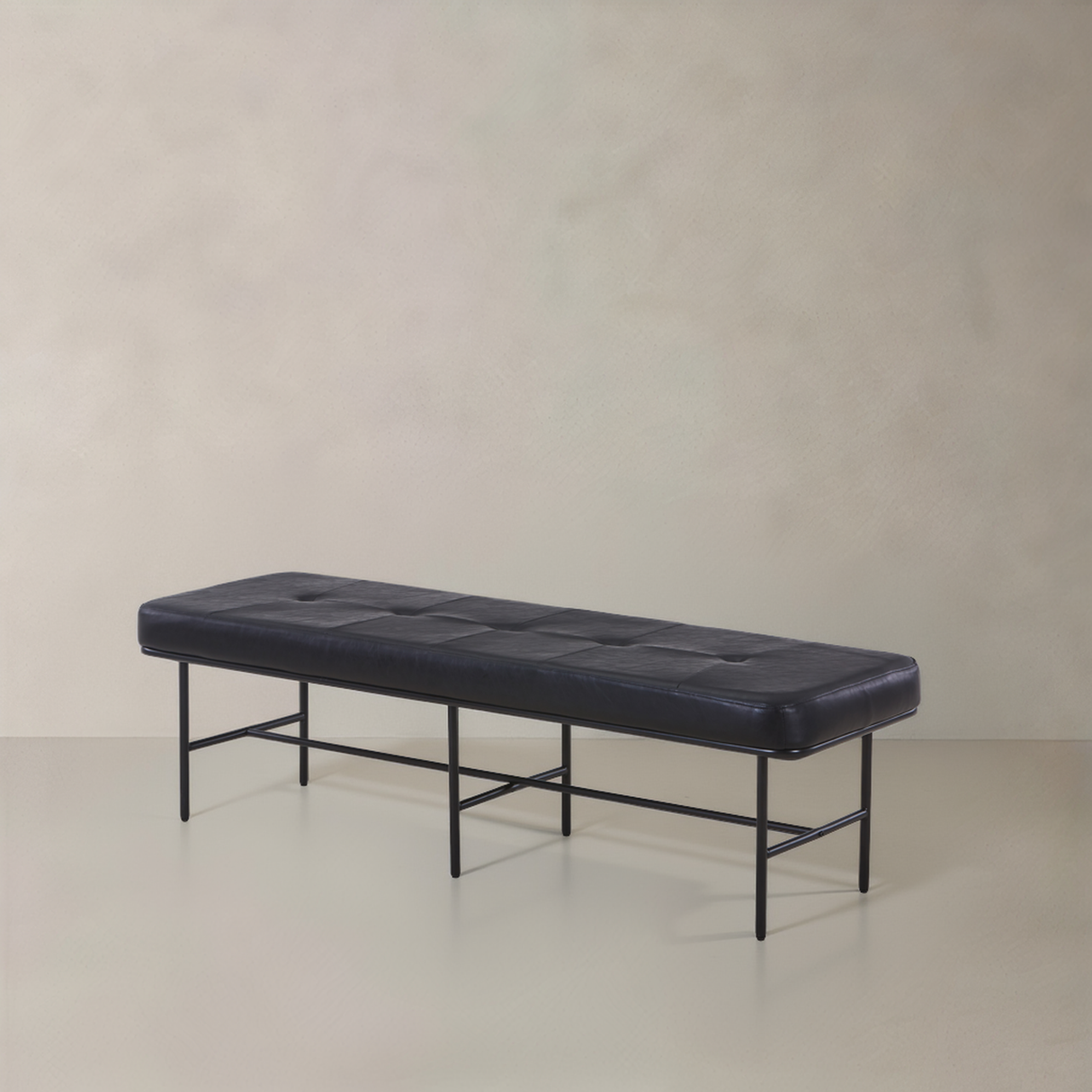 ROMA Leather Bench, Black, 62.9"