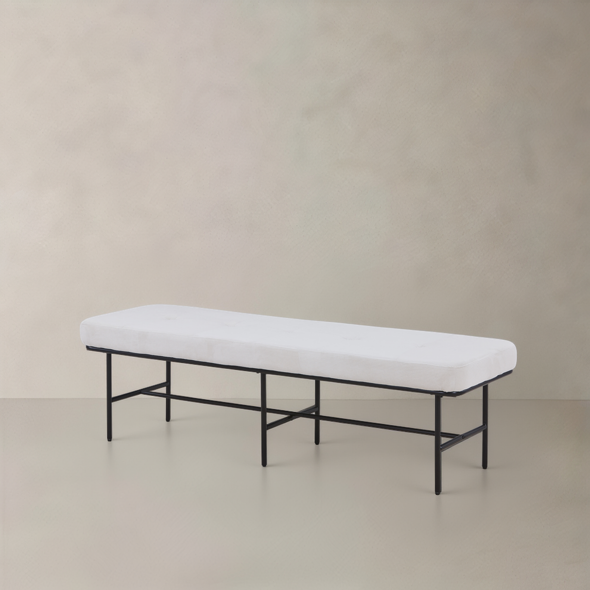 ROMA Corduroy Fabric Bench, Cream, 62.9"