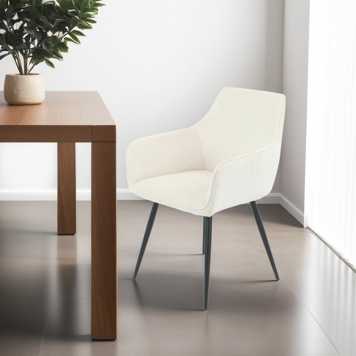 ELARA Corduroy Fabric Armchair, Cream