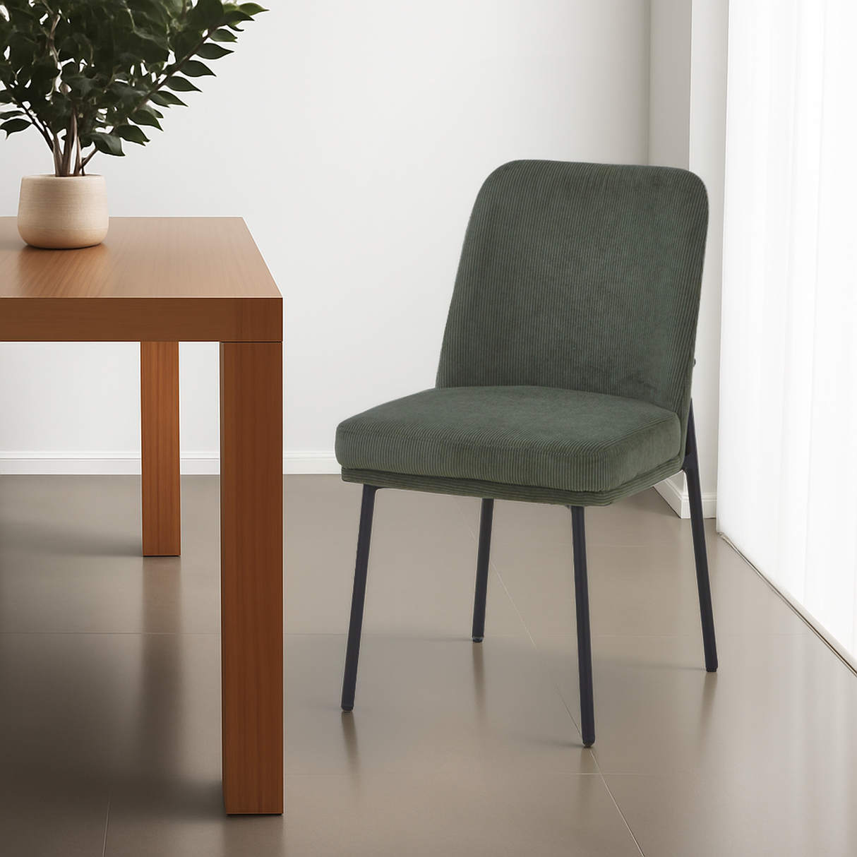 OLIVIA Corduroy Fabric Dining Chair, Green