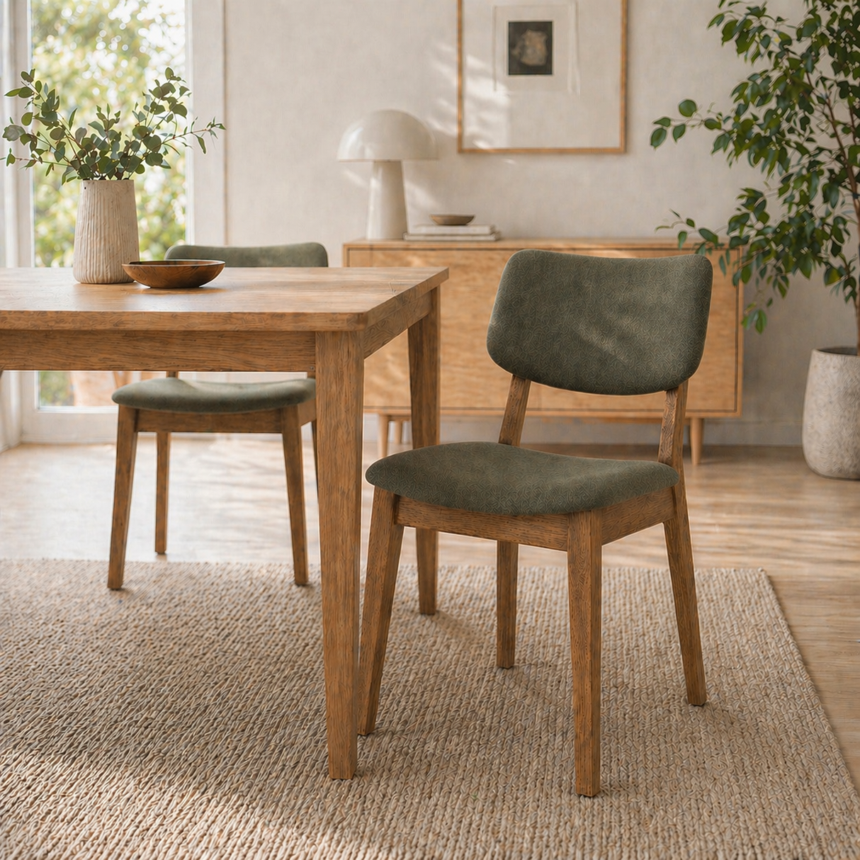 Chaise de salle à manger en bois massif Clara - Chêne fumé et vert mousse
