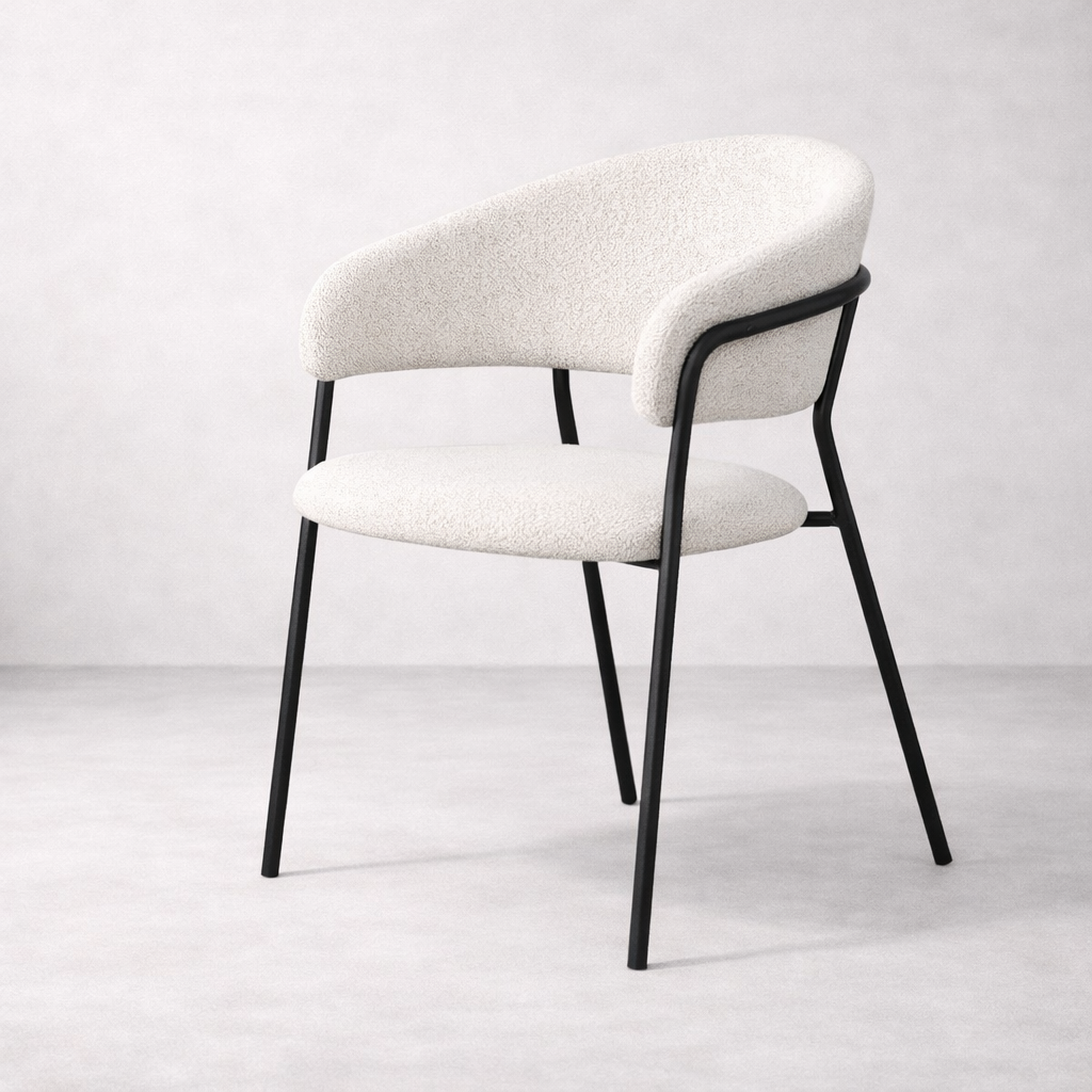 Geneva Bouclé Fabric Dining Chair - Ivory