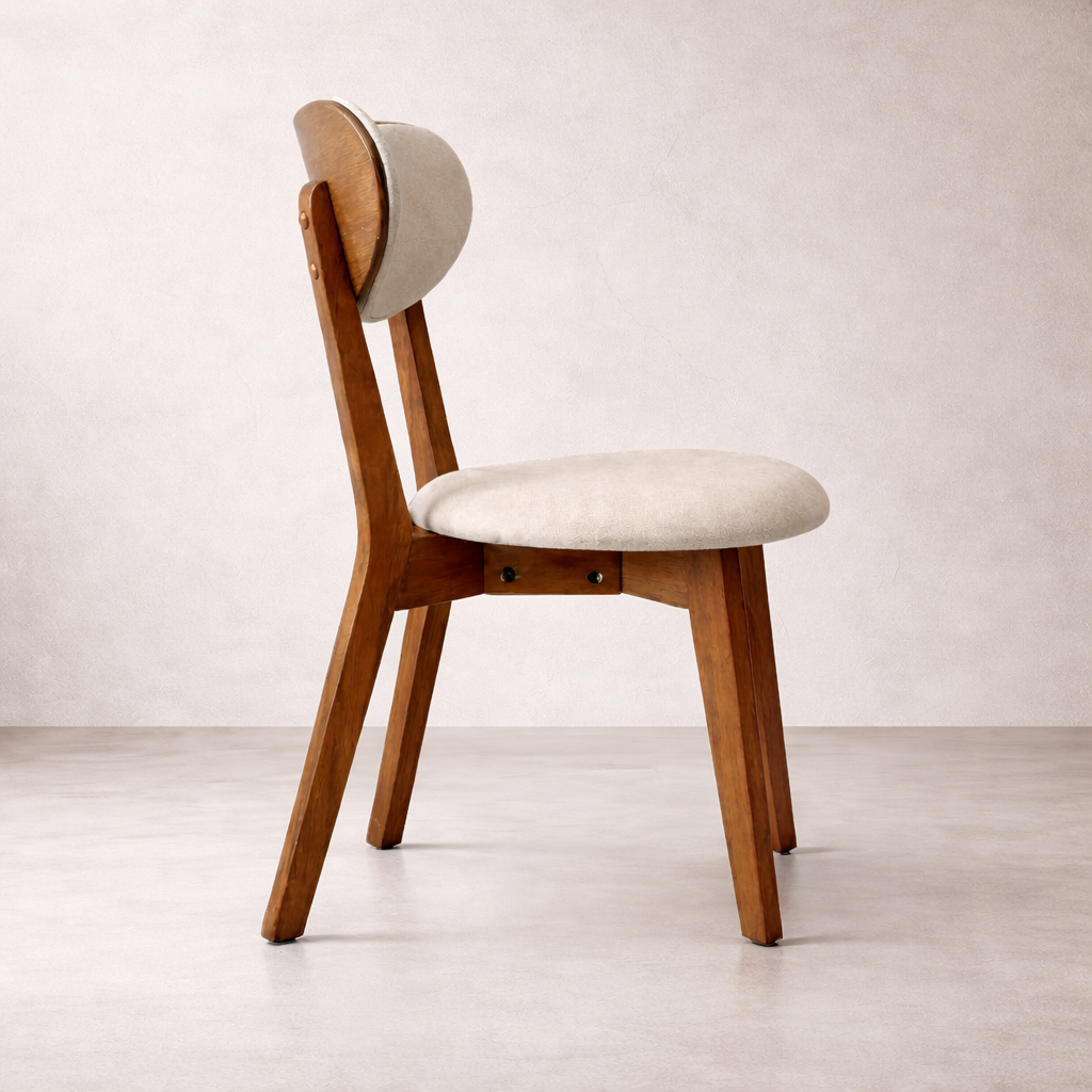 Abby Solid Wood Dining Chair - Smoked Oak and Soft Sand Beige