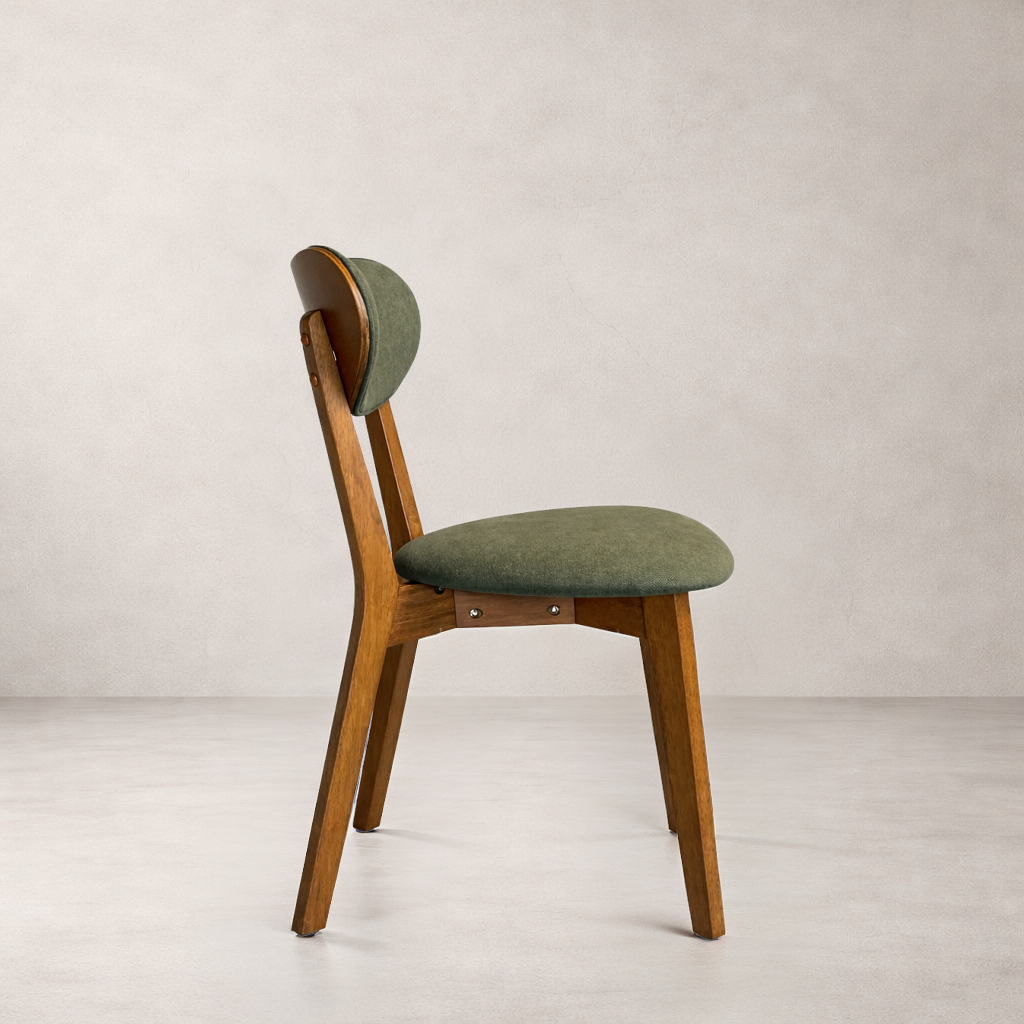 Abby Solid Wood Dining Chair - Smoked Oak and Moss Green