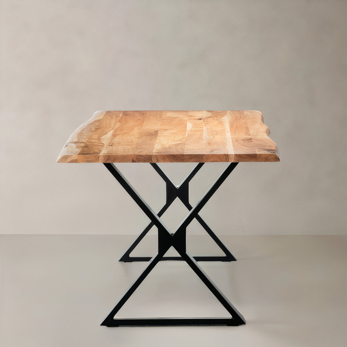 ACACIA Live Edge Solid Wood Table, Natural, 70.9", X Cross Legs