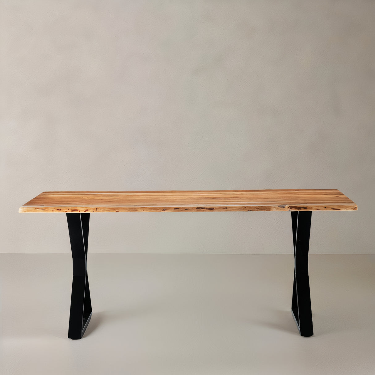 ACACIA Live Edge Solid Wood Table, Natural, 59.1", X Cross Legs