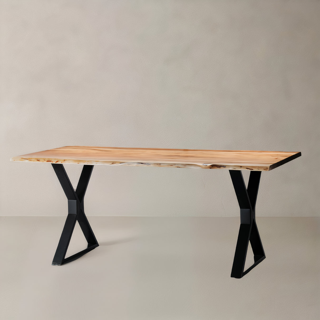 ACACIA Live Edge Solid Wood Table, Natural, 59.1", X Cross Legs