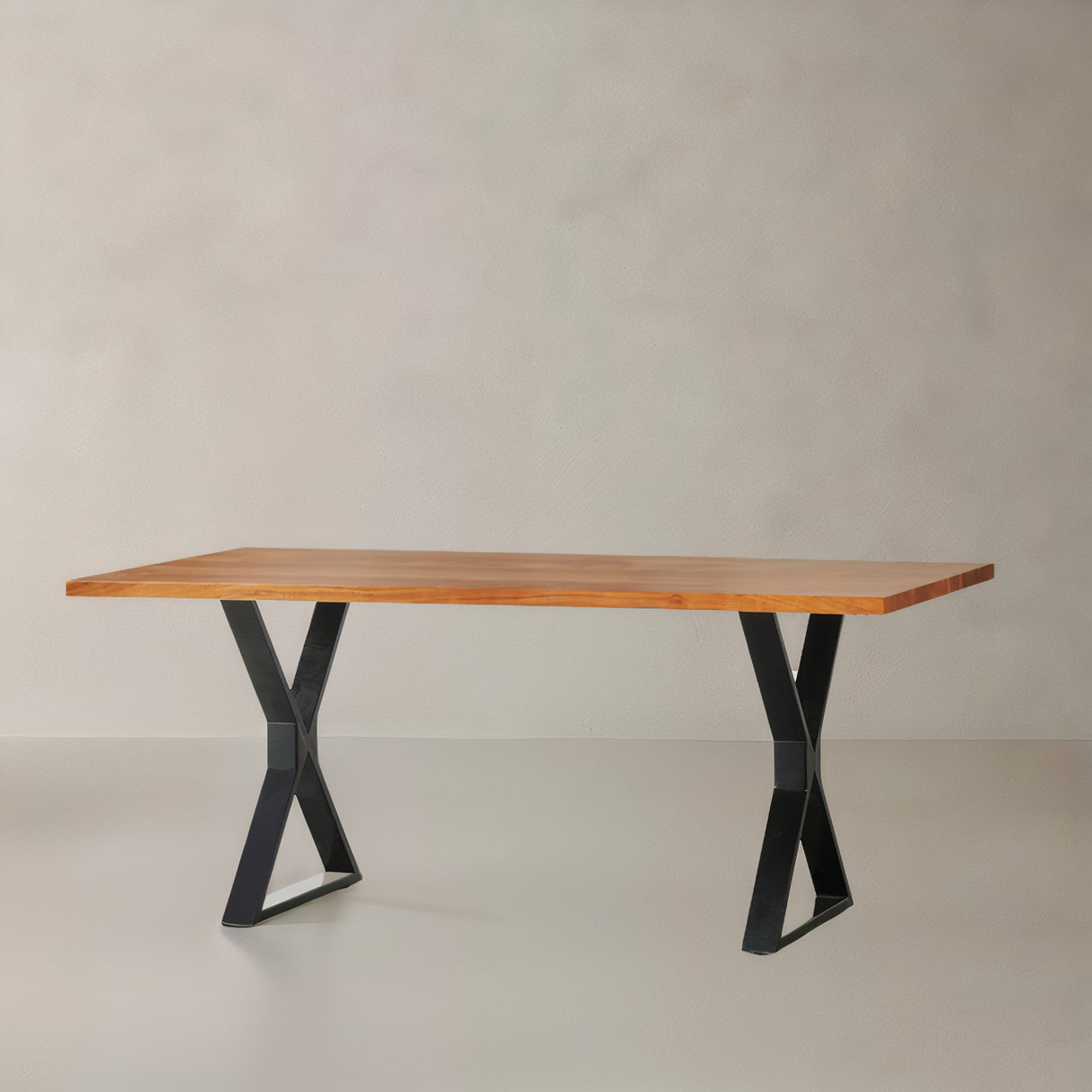 ACACIA Straight Edge Solid Wood Table, Natural, 70.9", X Cross Legs