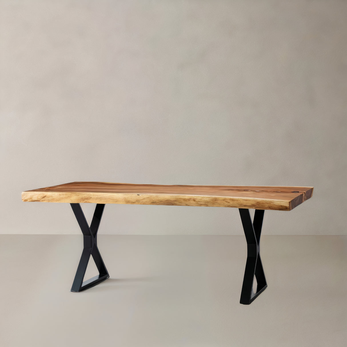 SUAR Live Edge Solid Wood Table, Natural, 70.9", X Cross Legs