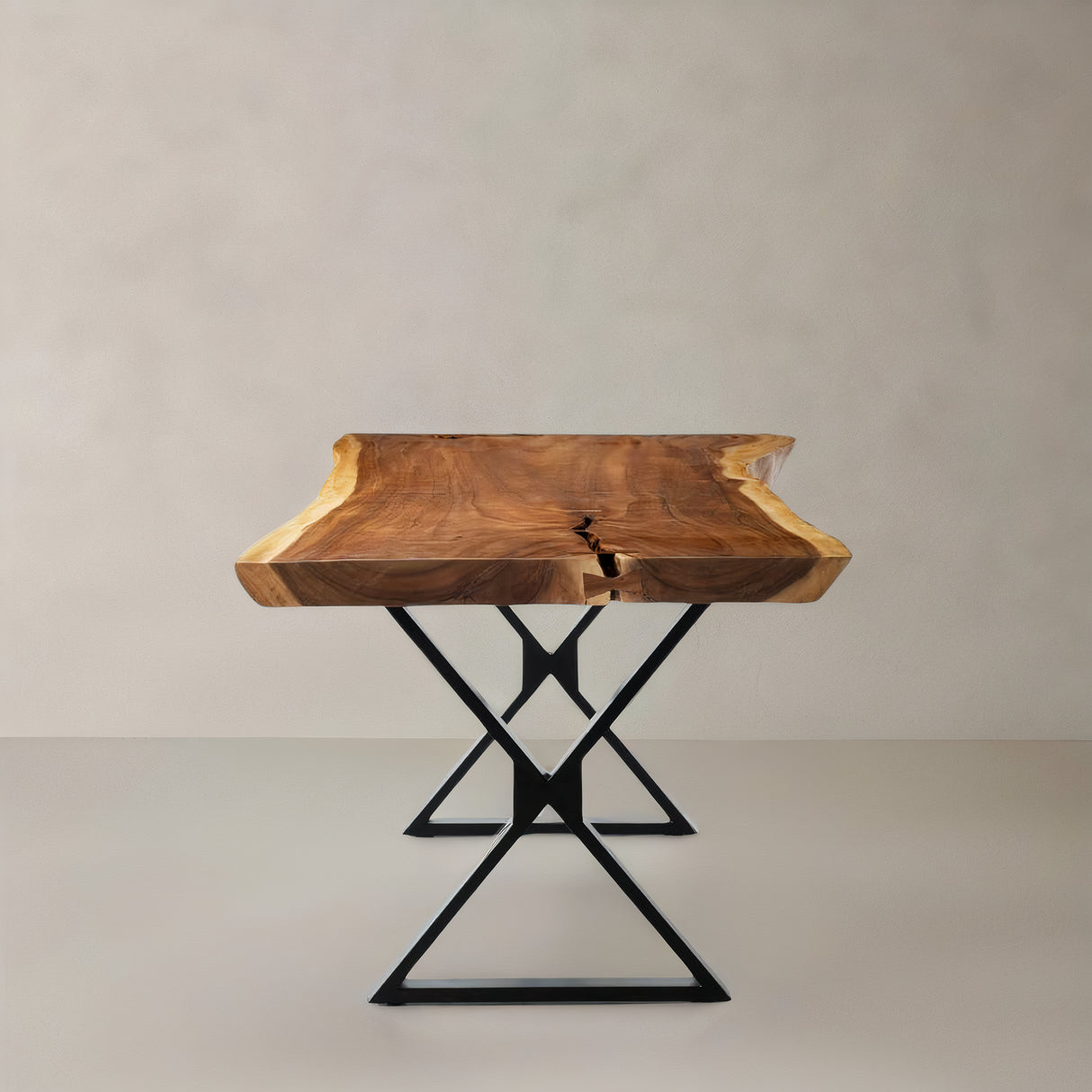 SUAR Live Edge Solid Wood Table, Natural, 82.7", X Cross Legs