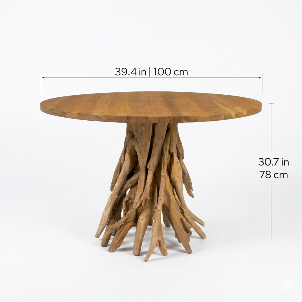 Racine Round Solid Teak Dining Table, 39.4”