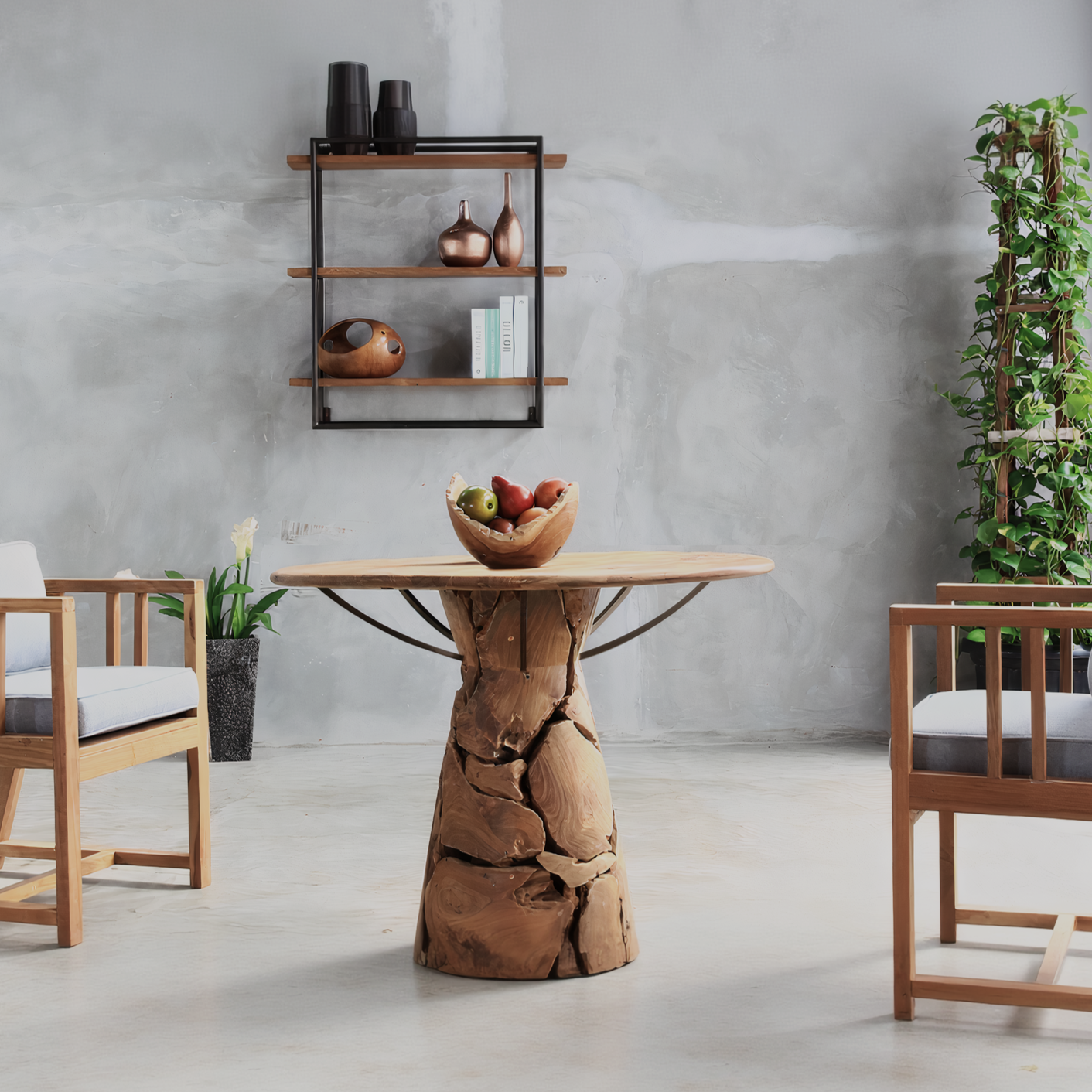 TIERRA Solid Teak Dining Table, Natural, 39.4"