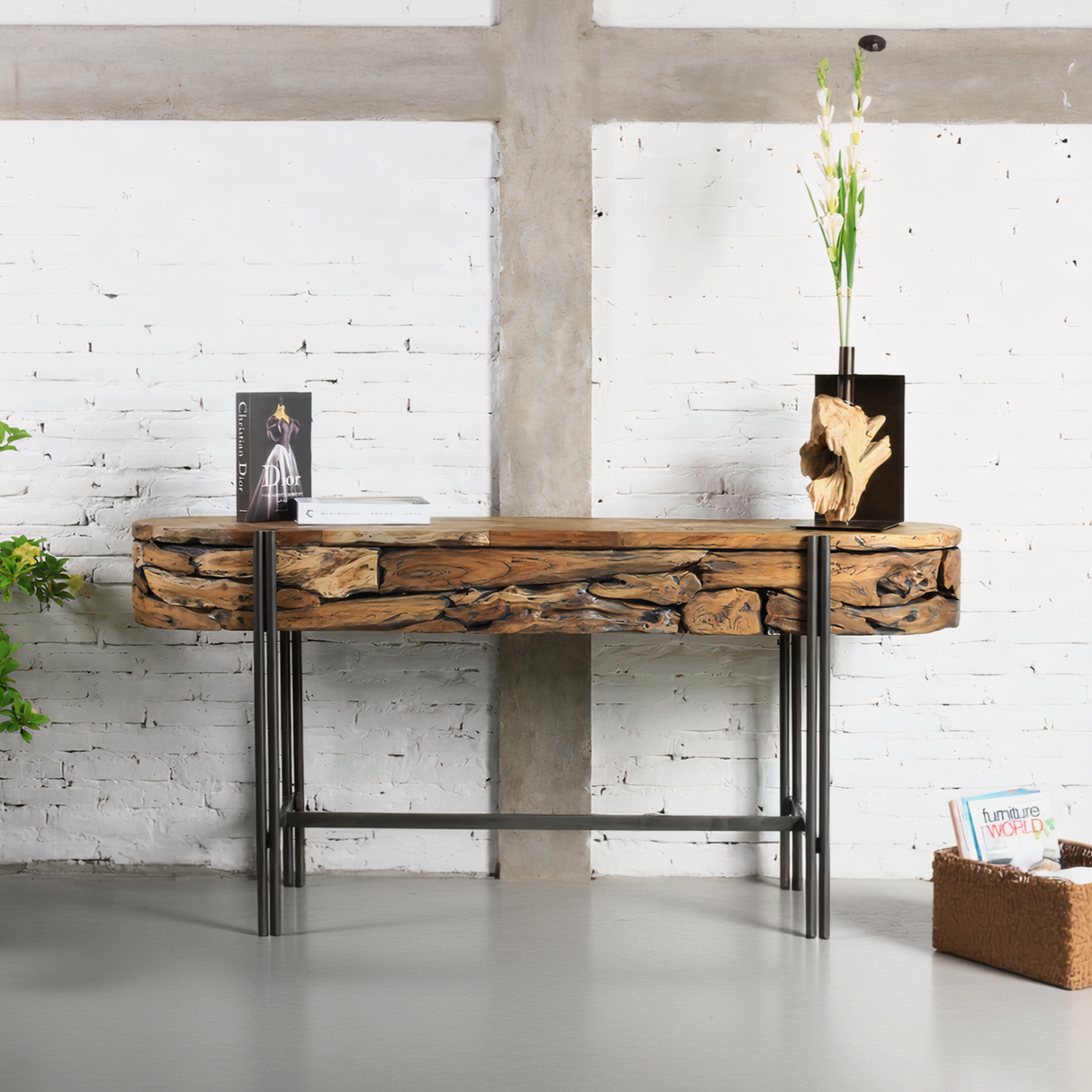 STRATA Console en teck massif, naturel, 140cm