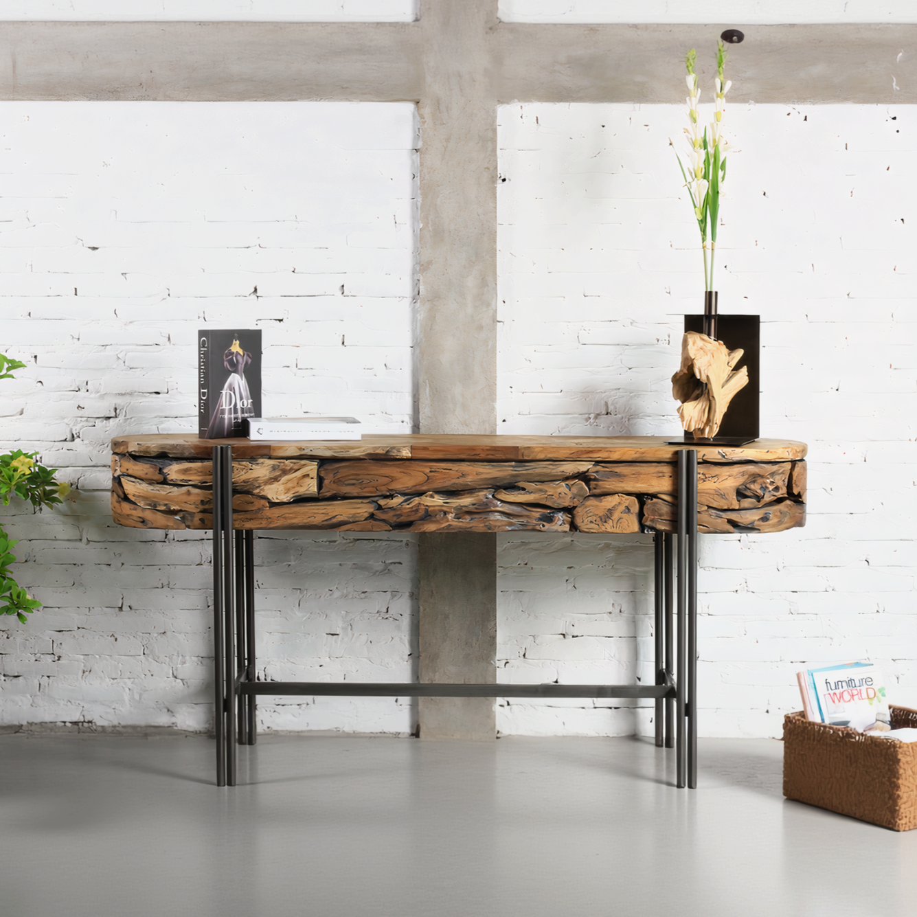 STRATA Console en teck massif, naturel, 140cm