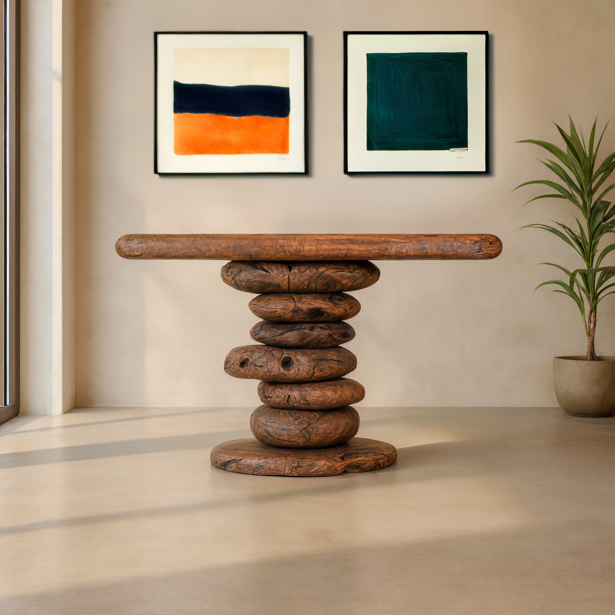 ROCHEFORT Console en teck massif, naturel