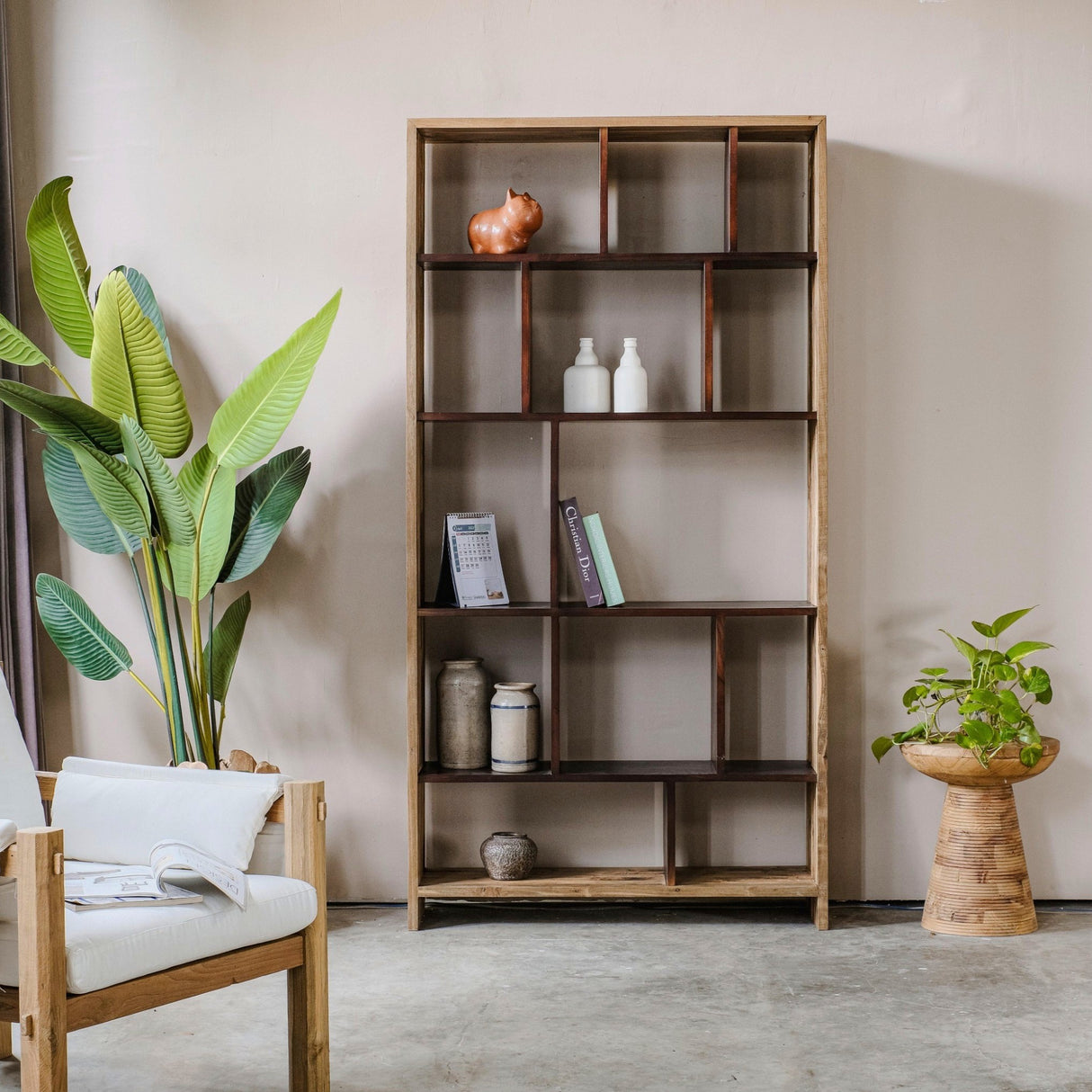 MODERA Solid Teak Bookshelf, Natural, 39.4"