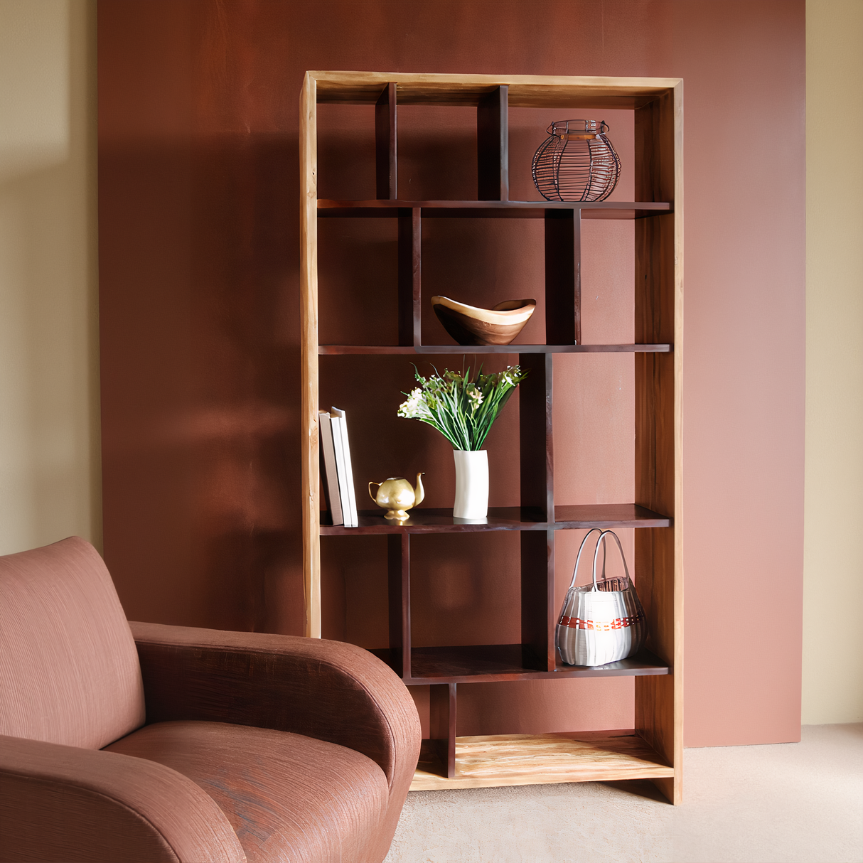 MODERA Solid Teak Bookshelf, Natural, 39.4"