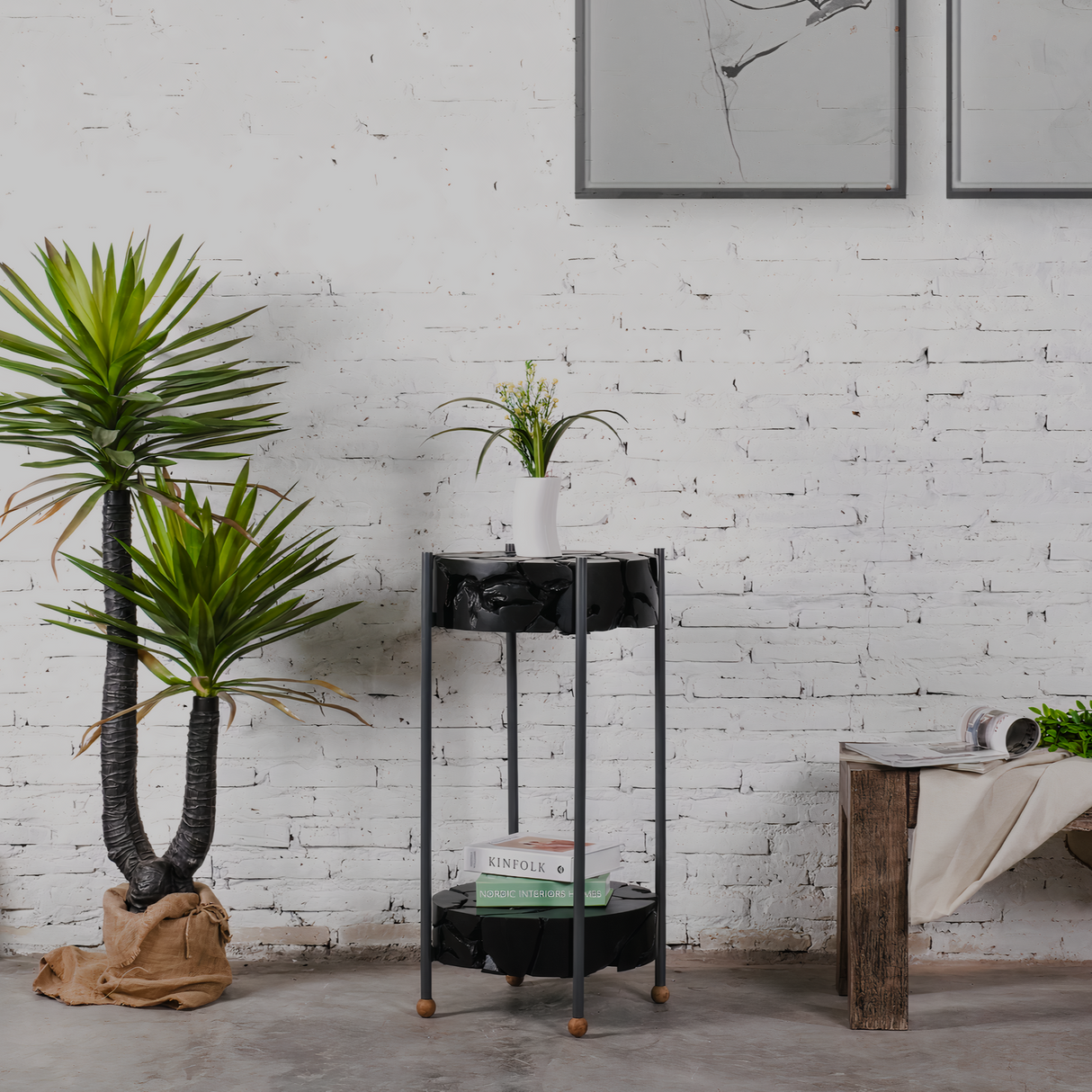 SIENNA Solid Teak Side Table, Black