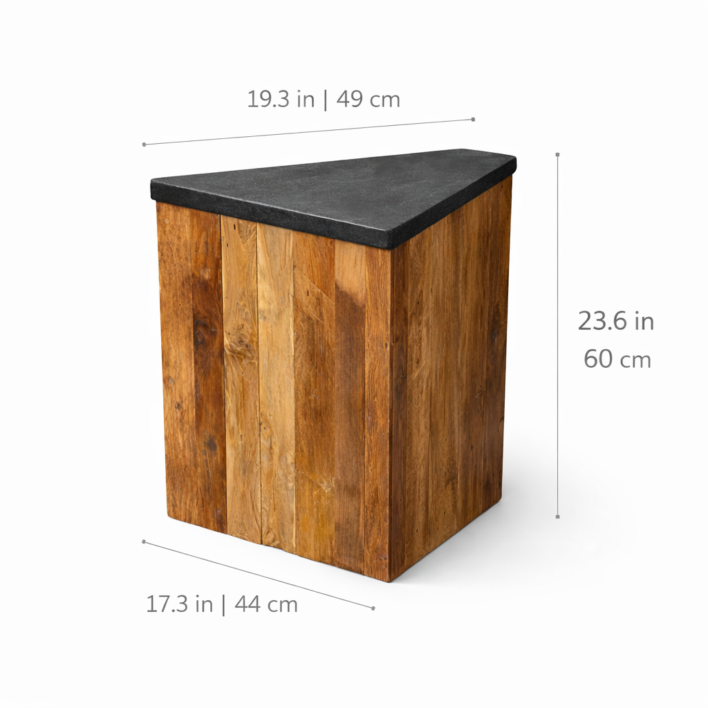 Tecton 23.6" Table d'appoint en teck massif - Plateau en pierre de lave naturelle
