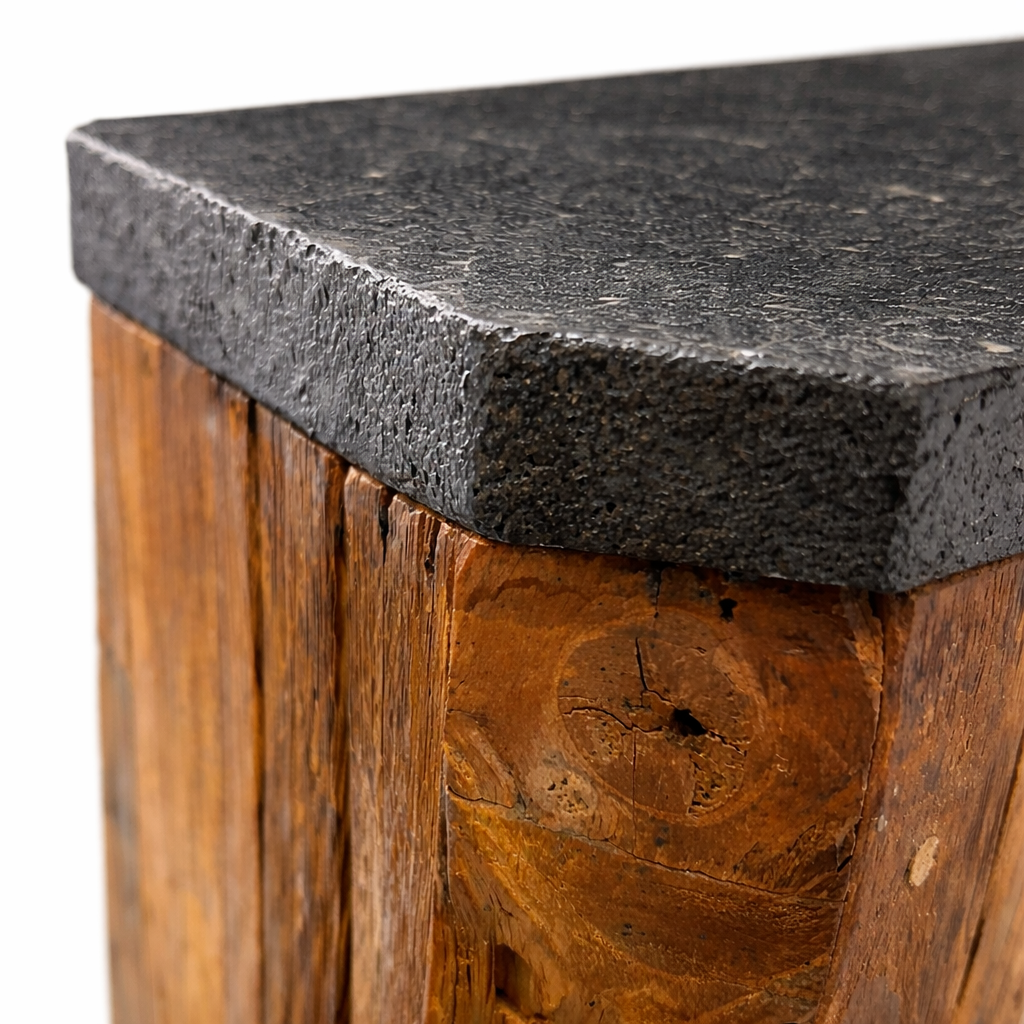 Tecton 17.7" Solid Teak Side Table - Natural Lava Stone Top