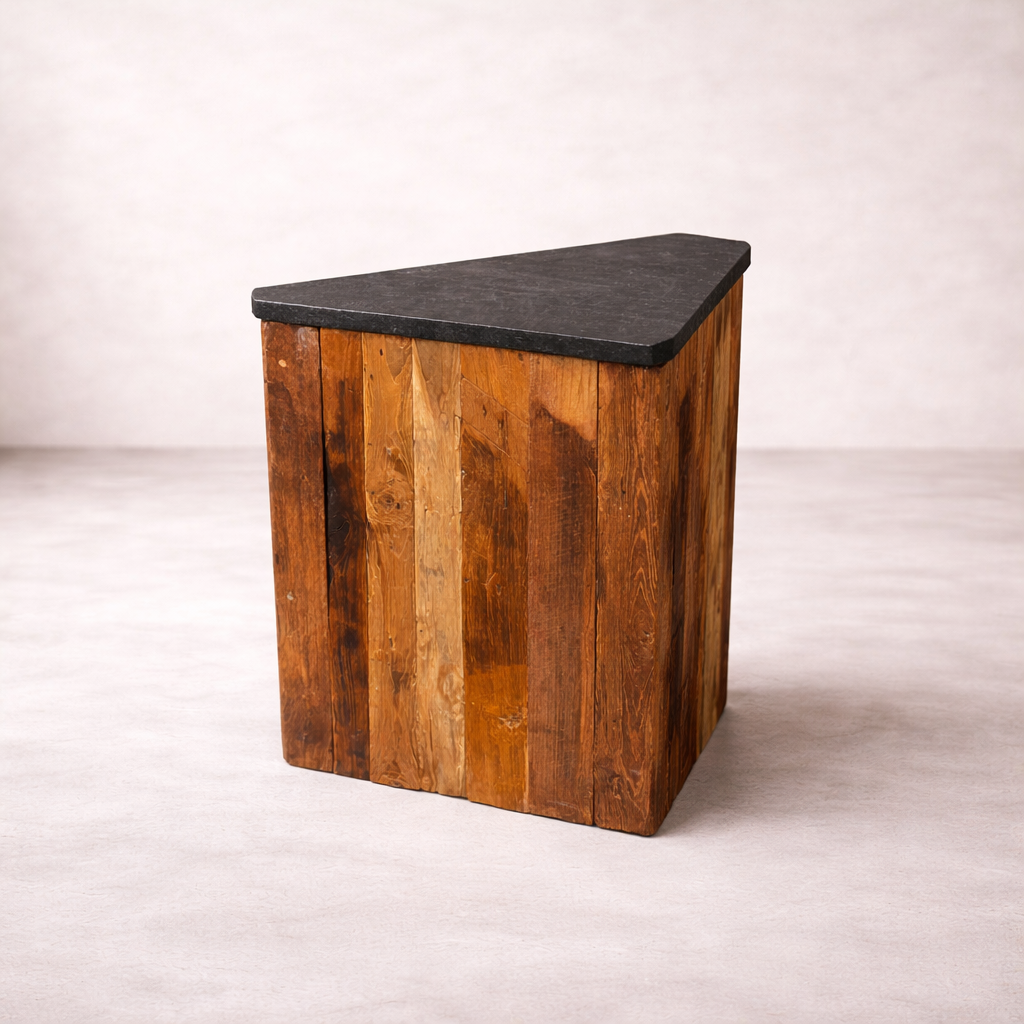 Tecton 17.7" Solid Teak Side Table - Natural Lava Stone Top